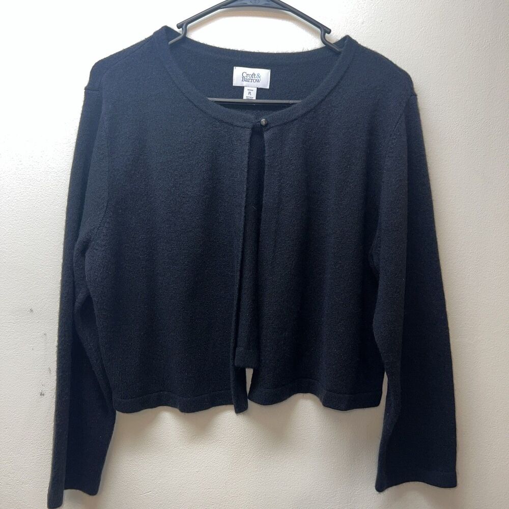 Croft & Barrow Black Open Front Cardigan Sweater Shrug Lightweight Knit Sz Large